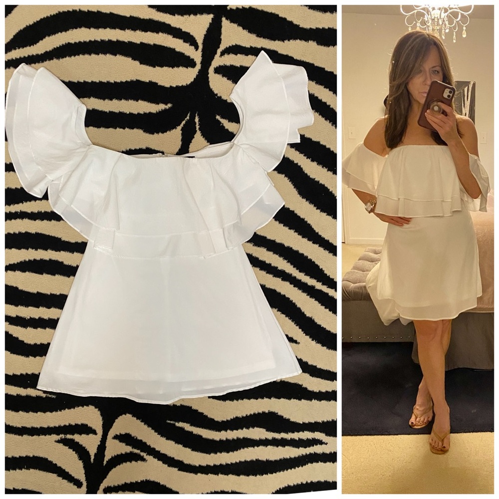 White Off-Shoulder Ruffle Dress SMALL